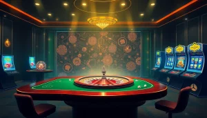 An engaging online casino experience at https://kk55.gratis/, showcasing exciting games like roulette and poker in a vibrant setting.