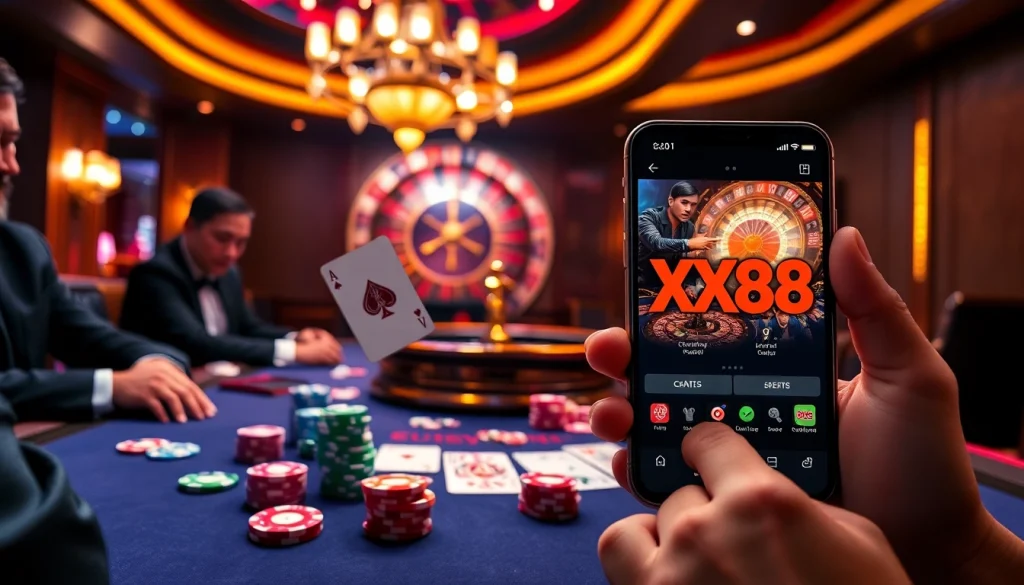 Players betting at an exciting poker table emphasizing the thrill of XX88 gambling.