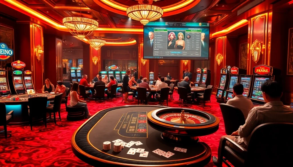 Experience the excitement of 88i nhà cái in a luxurious casino setting filled with poker tables and slot machines.