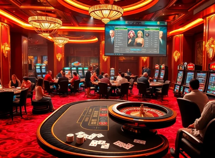 Experience the excitement of 88i nhà cái in a luxurious casino setting filled with poker tables and slot machines.