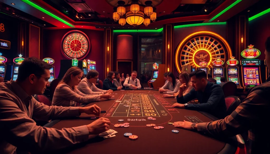 Experience the thrill of casino gaming with TK88 at the center of an exciting table action scene.