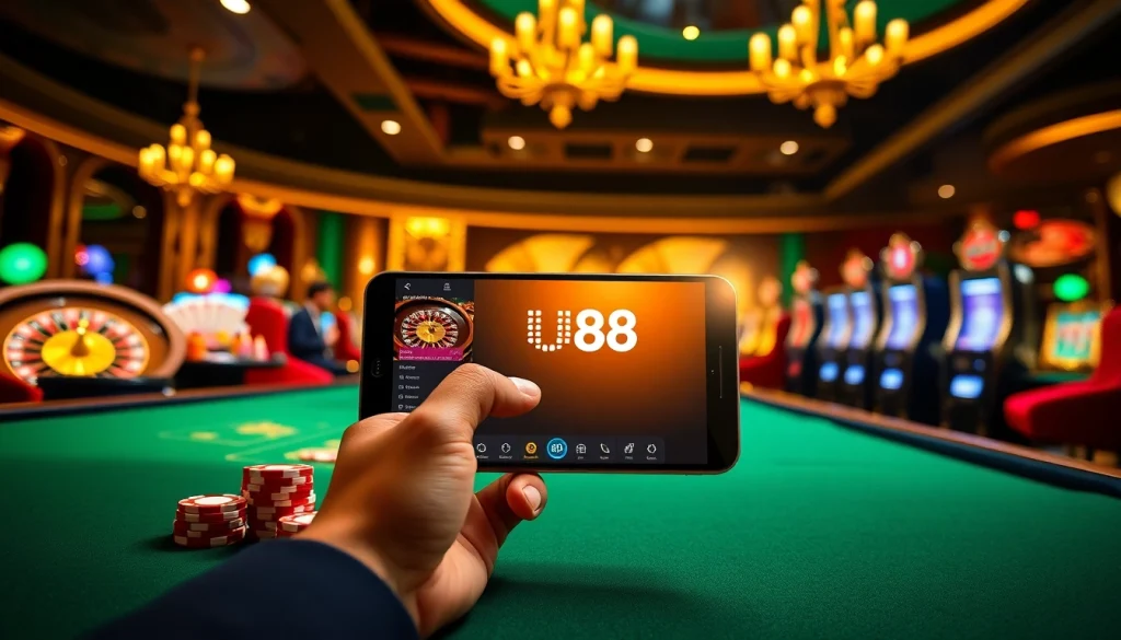 Experience thrilling gameplay with the UU88 mobile app on a luxurious casino table.