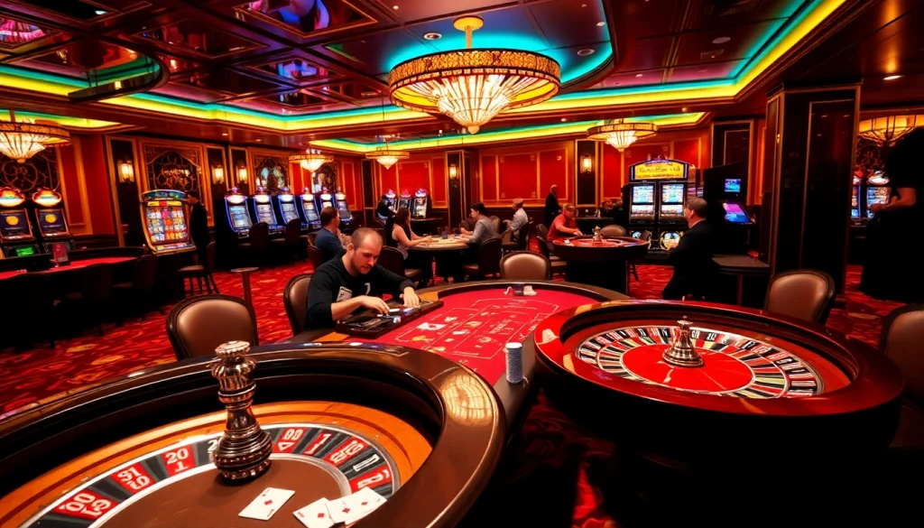 Players enjoying a high-stakes poker game at b52club in an elegant casino setting.