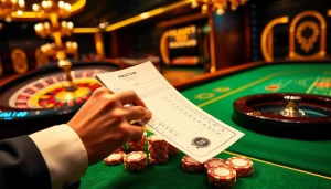 Engaging Kèo Bóng Đá betting scene featuring a gambler filling out a slip at a casino table