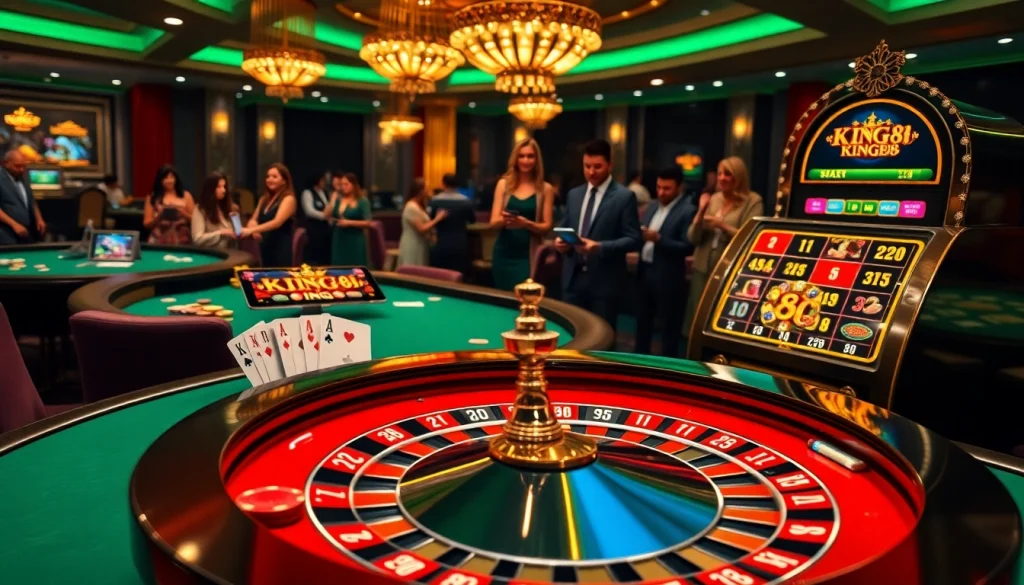Experience the thrill of king88 with vibrant casino elements and players enjoying the excitement.