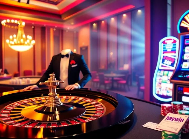 Experience the thrill of gaming at Haywin with vibrant roulette tables and colorful poker chips.