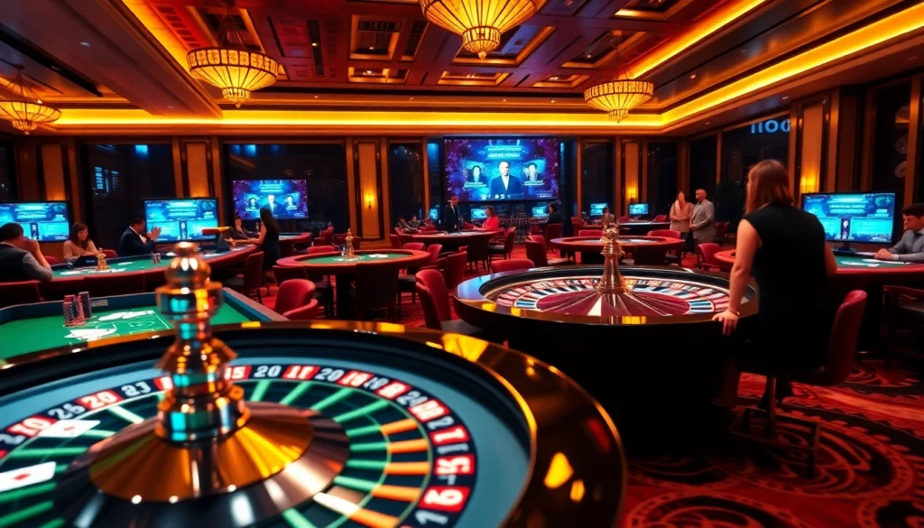 THA BET casino scene featuring excited players at tables with cards and chips