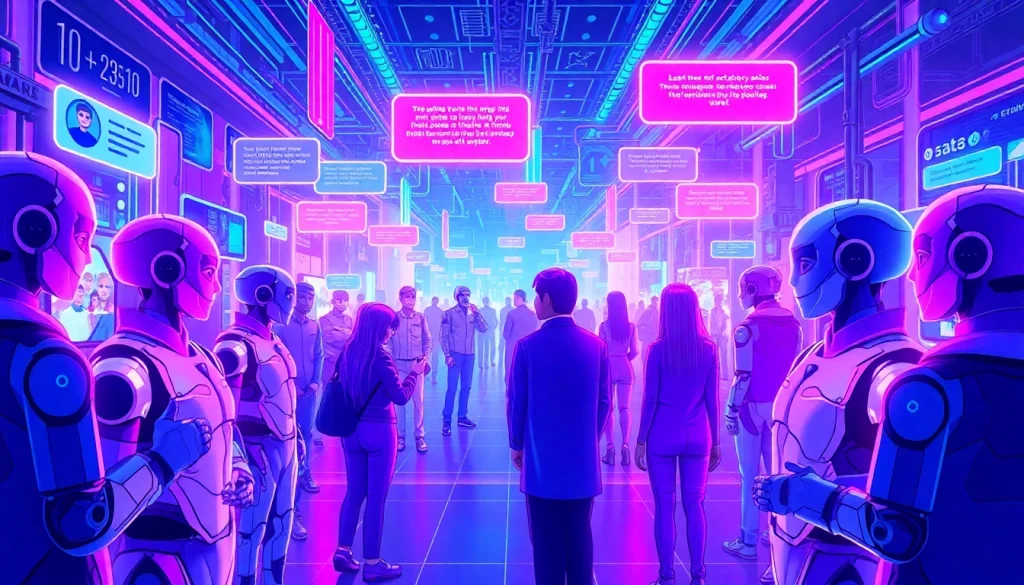 Interactive scene of free NSFW AI chatbots in a vibrant digital landscape.