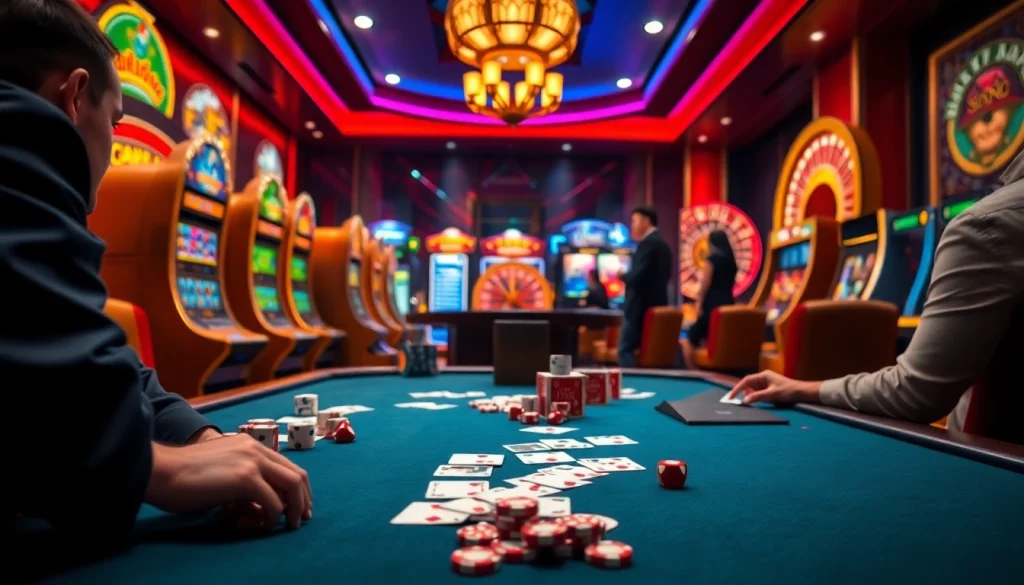 Explore RIKVIP with gambling tables and exciting gameplay dynamics in a luxurious casino atmosphere.