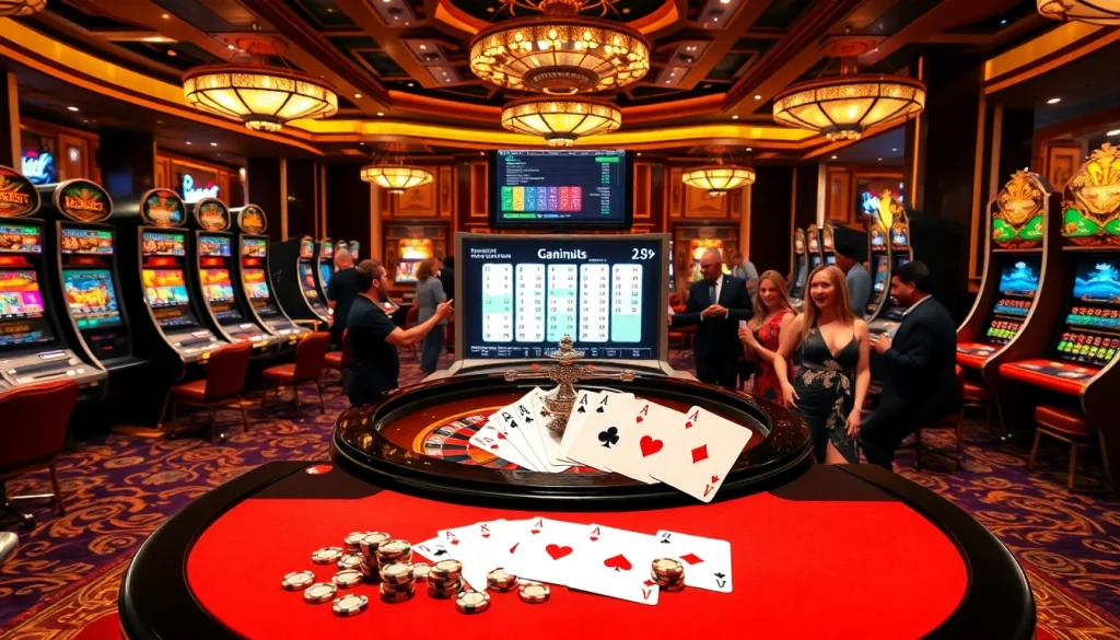 HitClub casino scene with roulette and poker players engaging in exciting games of chance.