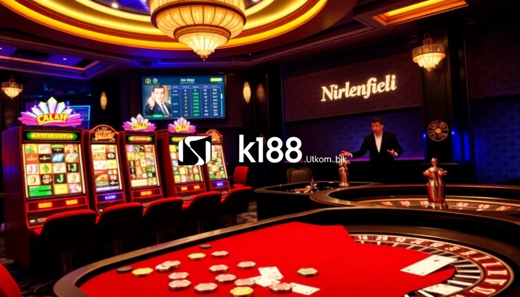 Engaging players at https://nk88uk.com/ with luxurious slot machines and vibrant casino atmosphere.