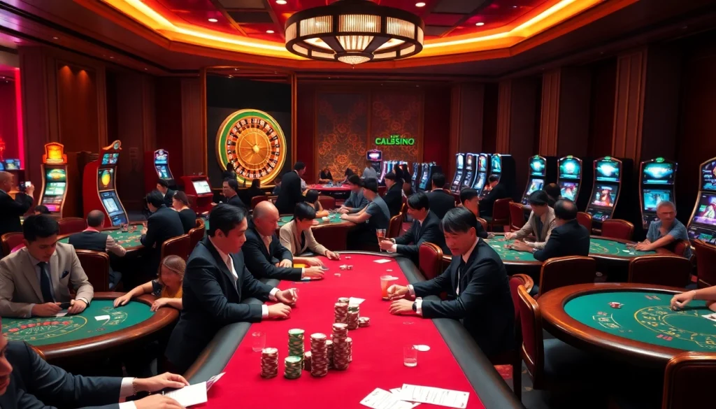 Players engaged in thrilling casino games at https://99wincasino.com/, showcasing poker tables and roulette.