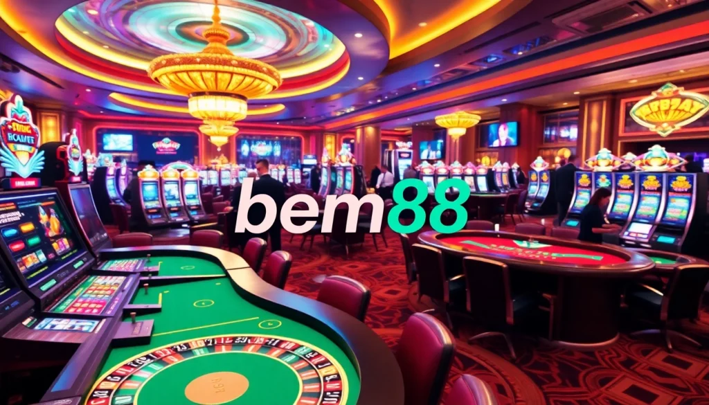 Experience the excitement of bem88 with vibrant casino tables and lively players.