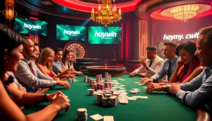 Players strategizing at the poker table at hay.win, showcasing excitement and high-stakes action.