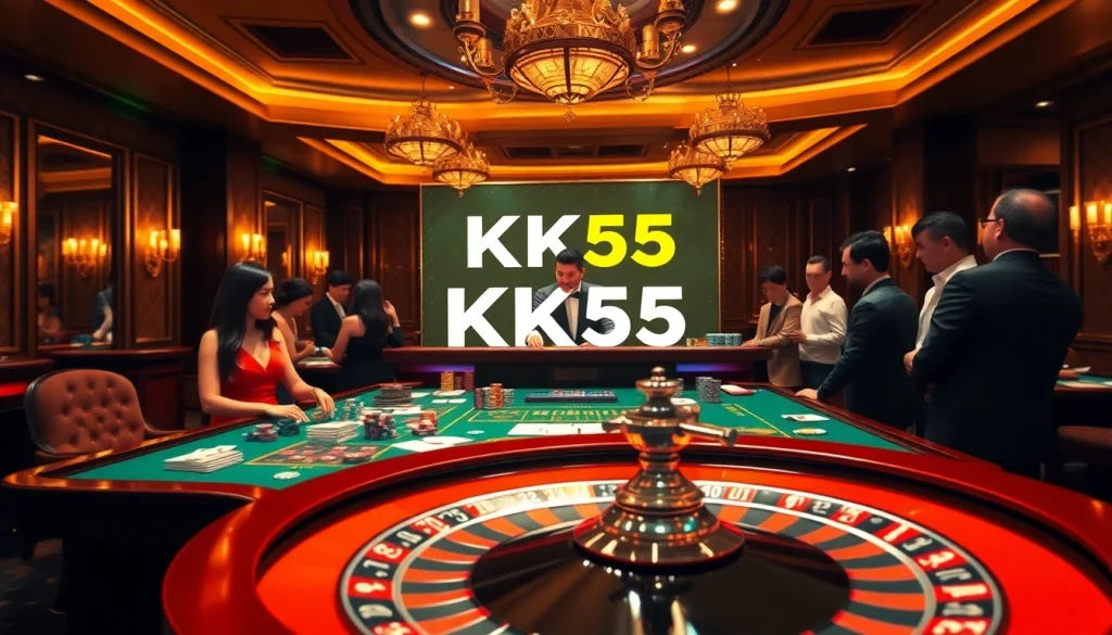 Experience excitement at nhà cái KK55 with engaging casino tables and vibrant gaming elements.