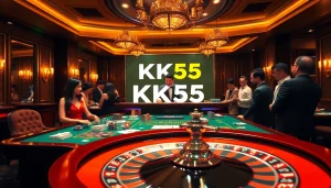Experience excitement at nhà cái KK55 with engaging casino tables and vibrant gaming elements.