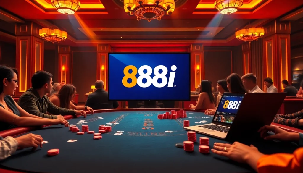 Engage with 88i as players enjoy thrilling card games at a vibrant casino table.