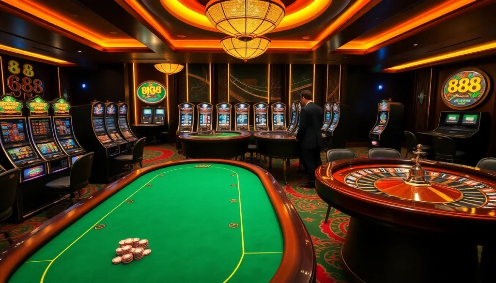 Experience the thrill of Big88 with luxurious casino tables and shimmering slot machines.
