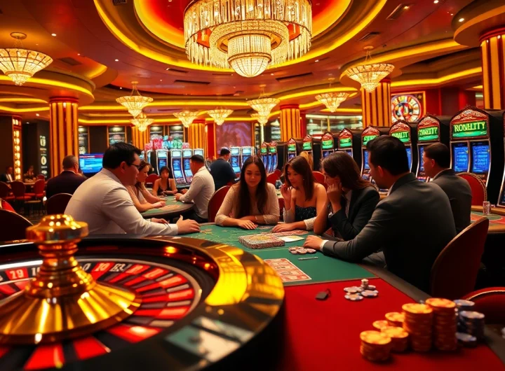 Experience high-stakes gambling at the S8 casino with vibrant roulette wheels and poker chips.