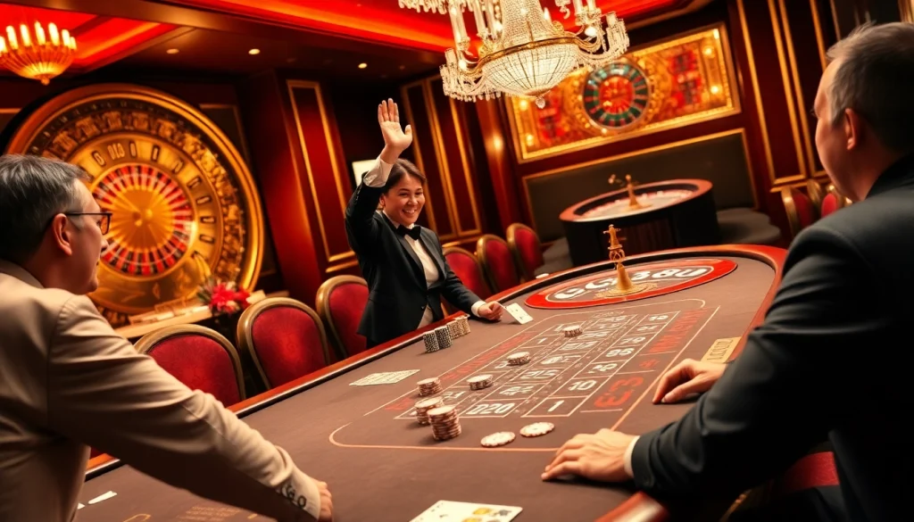 Players enjoying an exciting game at GG88 casino table, highlighting thrilling bets and wins.