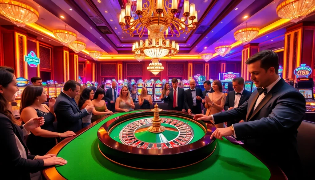 Experience the thrill of winning at 79King Casino with vibrant roulette and excited players.
