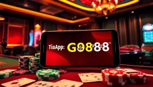 Play and win with Tải App PG88 on mobile, surrounded by casino elements like chips and cards.