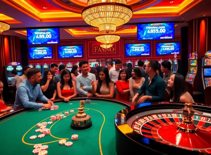 Experience thrilling casino gameplay at 789winco.com with vibrant tables, roulette wheel, and engaged players.