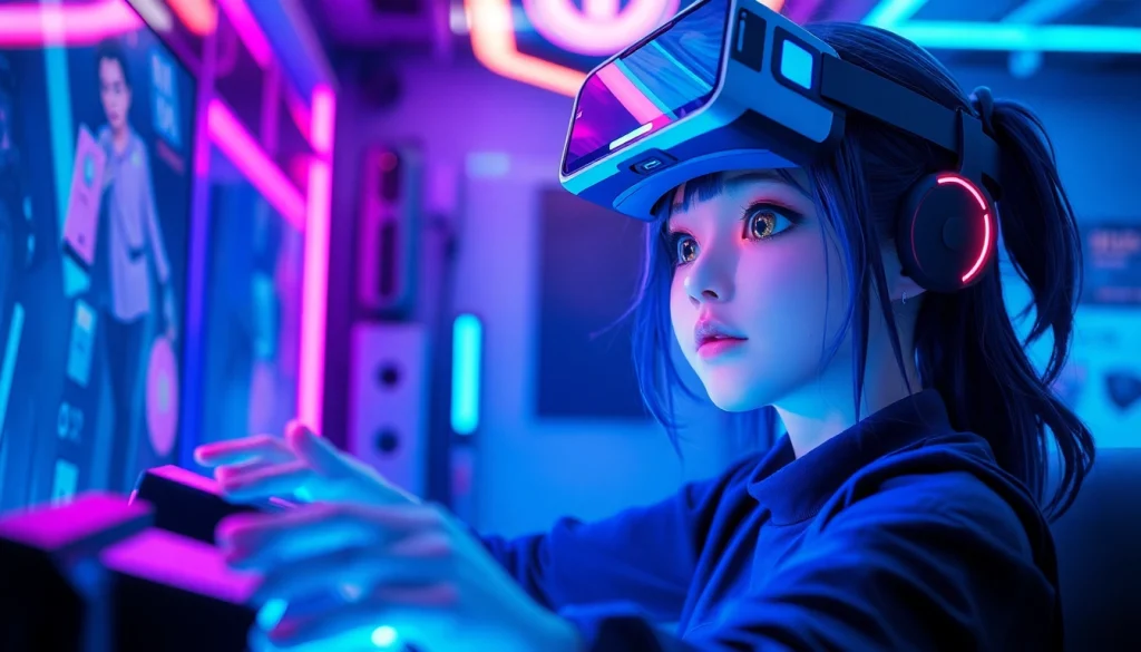Engaging character in a vibrant virtual reality setup for an XXX game, showcasing immersive gameplay.