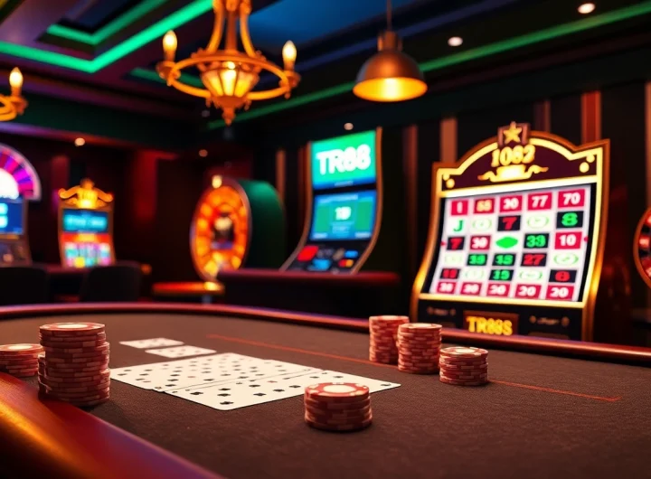 Experience the thrill of online gambling at TR88 with vibrant casino visuals showcasing action-packed games.