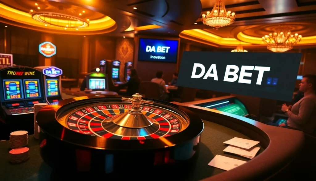 Players immersed in a thrilling game at DA BET's luxurious online casino featuring vibrant roulette and poker.