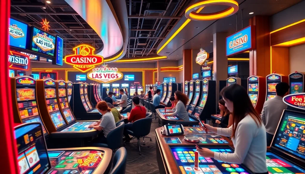 Exciting casino experience at new88go.com featuring vibrant gaming tables and slot machines.