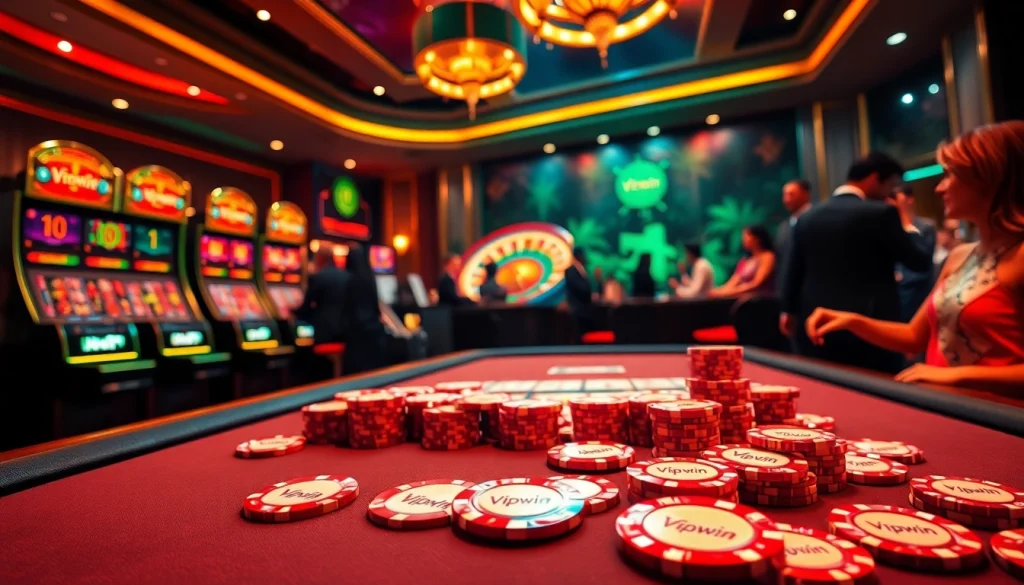 Exciting Vipwin poker table scene with vibrant chips and cards during gameplay.