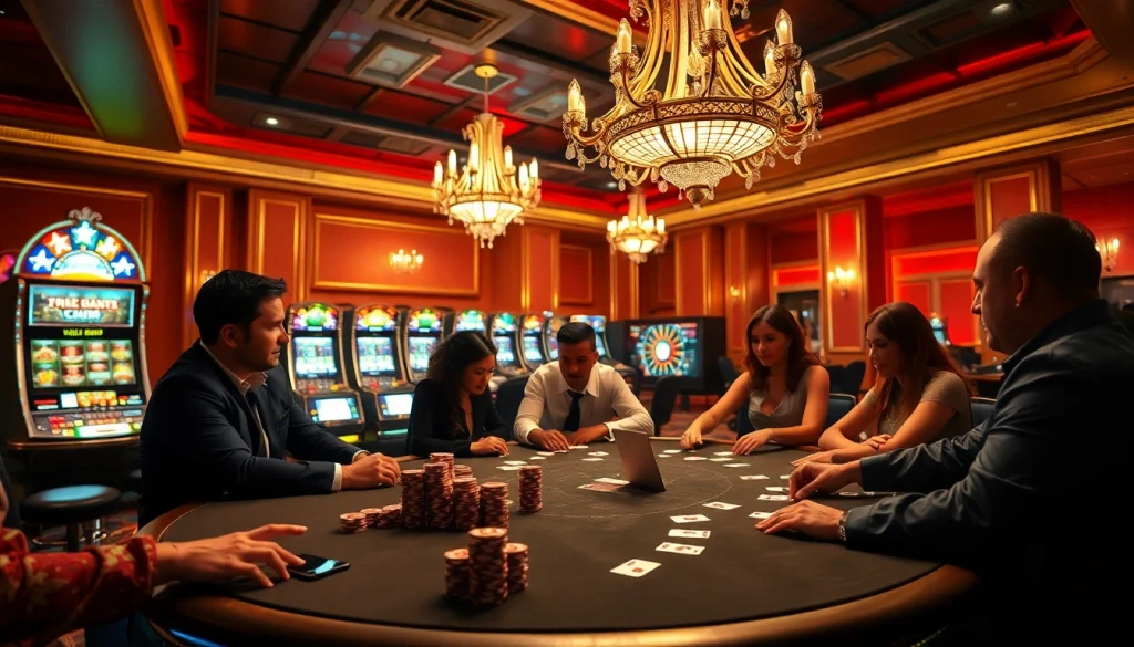 Experience high-stakes gaming at rr88it.com, featuring an elegant casino atmosphere with poker tables.