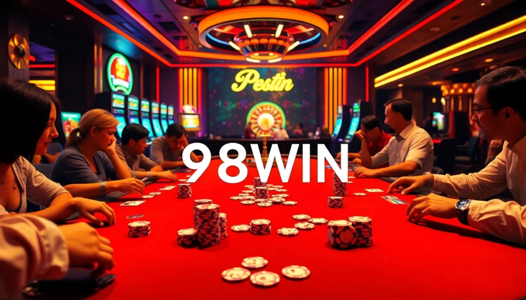 Experience the excitement of 98WIN at a vibrant casino with engaging games and luxurious atmosphere.