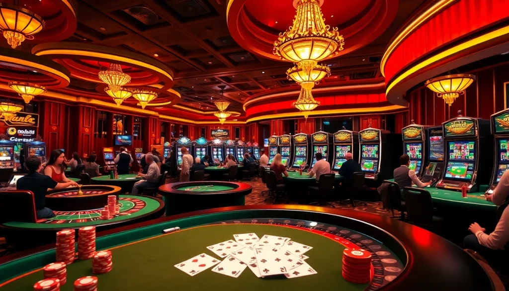 Experience the thrill of NH88 with exciting table games and vibrant slot machines in a luxury casino setting.