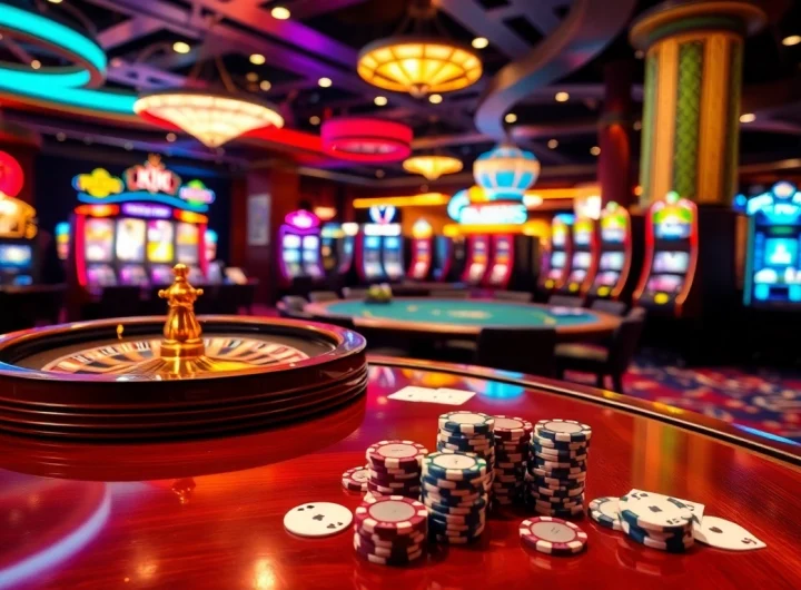 KJC casino experience with vibrant roulette wheel and colorful gaming tables.
