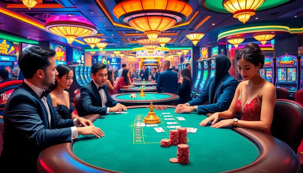 Players enjoy high-stakes poker at a luxury casino, highlighting the excitement of xin88.