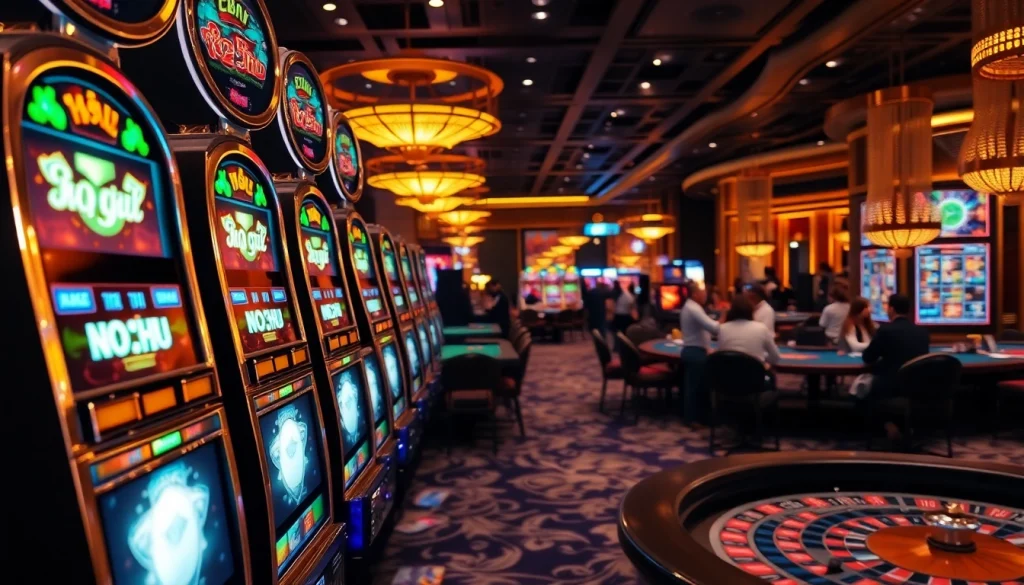Experience thrilling slot action at no hu with elegant machines and vibrant casino ambiance.