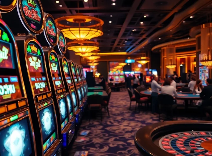Experience thrilling slot action at no hu with elegant machines and vibrant casino ambiance.